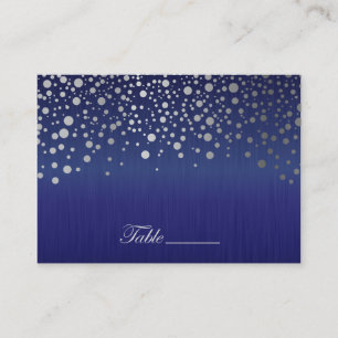 Stylish Silver Confetti Dots Sapphire Blue Place Card