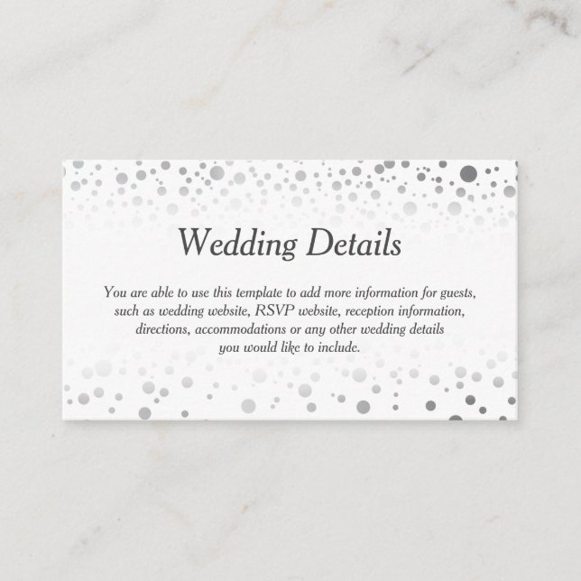 Stylish Silver Confetti Dots  - Wedding Details Enclosure Card (Front)