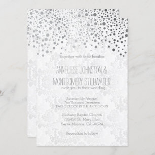 Stylish Silver Confetti Dots   White Invitation