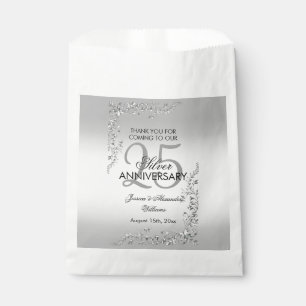 Stylish Silver Decoration 25th Wedding Anniversary Favour Bags