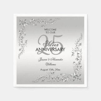 Stylish Silver Decoration 25th Wedding Anniversary Napkin