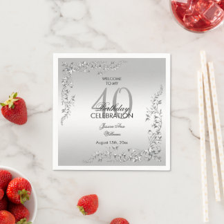 Stylish Silver Decoration 40th Birthday party Napkin