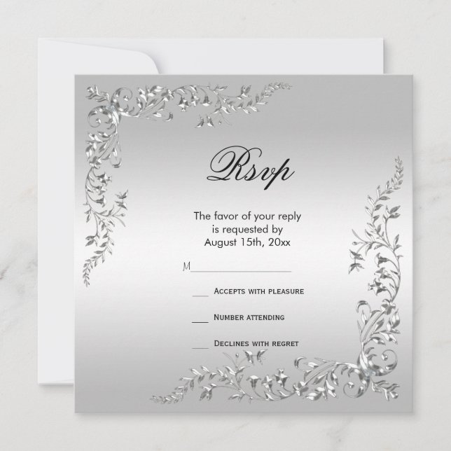 Stylish Silver Decoration Wedding Anniversary RSVP (Front)