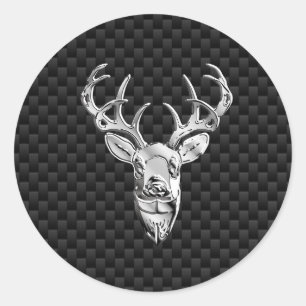Stylish Silver Deer on Carbon Fibre Classic Round Sticker