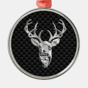 Stylish Silver Deer on Carbon Fibre Metal Tree Decoration