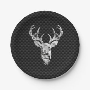 Stylish Silver Deer on Carbon Fibre Paper Plate