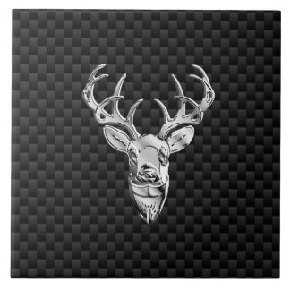 Stylish Silver Deer on Carbon Fibre Tile