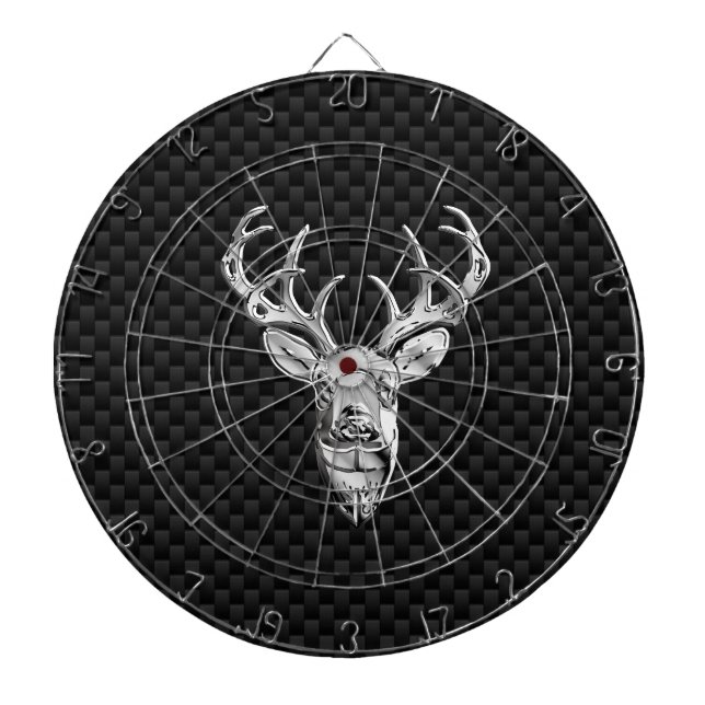 Stylish Silver Deer on Carbon Print Dartboard (Front)