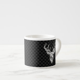 Stylish Silver Deer on Carbon Print Espresso Cup