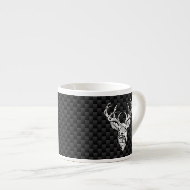 Stylish Silver Deer on Carbon Print Espresso Cup (Front Right)