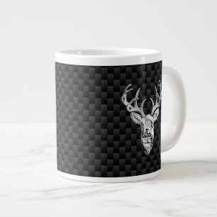 Stylish Silver Deer on Carbon Print Large Coffee Mug