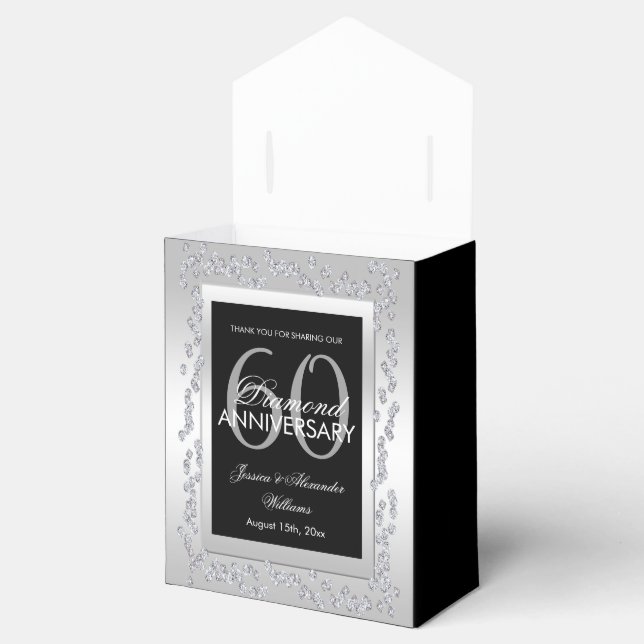 Stylish Silver Diamonds 60th Wedding Anniversary Favour Box (Opened)