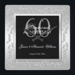 Stylish Silver Diamonds 60th Wedding Anniversary Square Wall Clock<br><div class="desc">Beautiful, glamourous trendy, modern, romantic and sophisticated design for couple's 60th wedding anniversary party events. Elegant and glamourous fabulous sixtieth anniversary. With a beautiful fancy printed image of beautiful silver rhinestone jewel diamonds decoration border frame, in stunning silver colours all printed on a glamourous silver gradient background, your event details...</div>