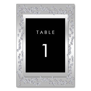 Stylish Silver Diamonds 60th Wedding Table Number