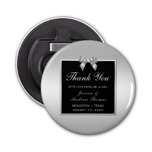Stylish Silver Gem Bow & Black Wedding Bottle Opener