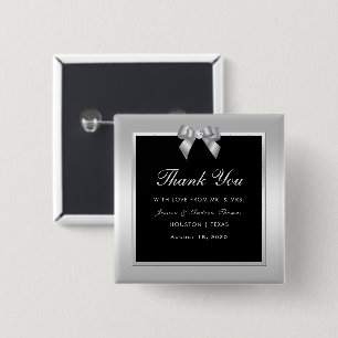 Stylish Silver Gem Bow & Black Wedding Favour 15 Cm Square Badge