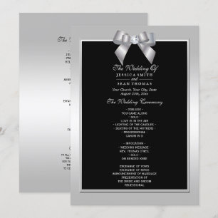Stylish Silver Gem Bow & Black Wedding program Invitation
