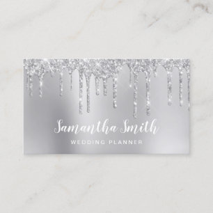 Stylish silver glitter drips wedding planner business card
