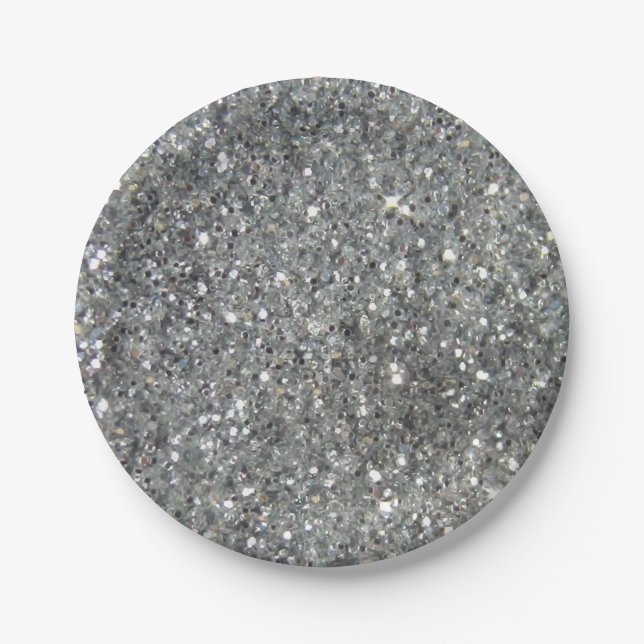 Stylish Silver Glitter Glitz Photo Paper Plate (Front)