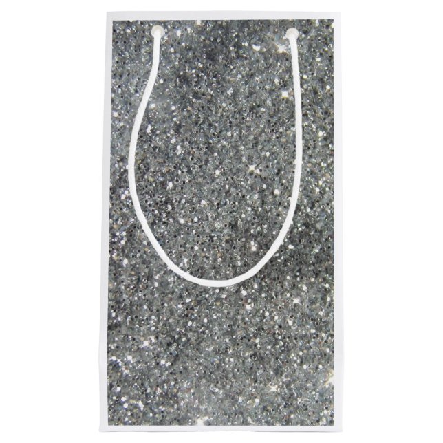 Stylish Silver Glitter Glitz Photo Small Gift Bag (Front)