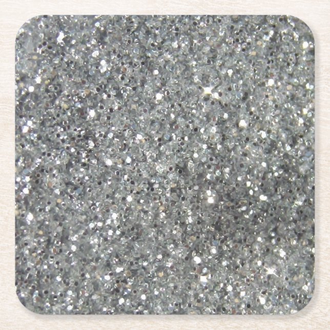 Stylish Silver Glitter Glitz Photo Square Paper Coaster (Front)