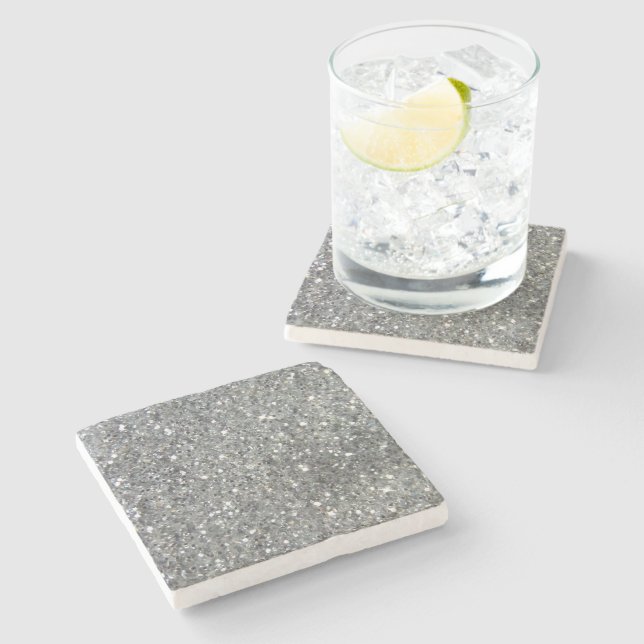 Stylish Silver Glitter Glitz Print Stone Coaster (Side)