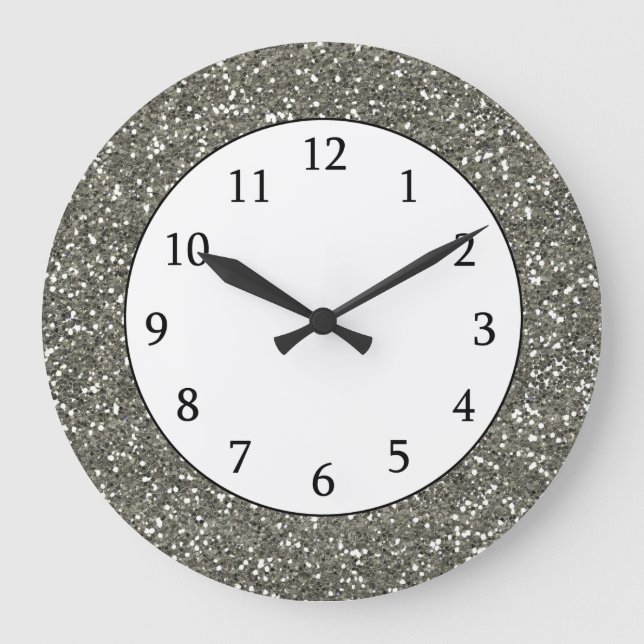 Stylish Silver Glitter Large Clock (Front)