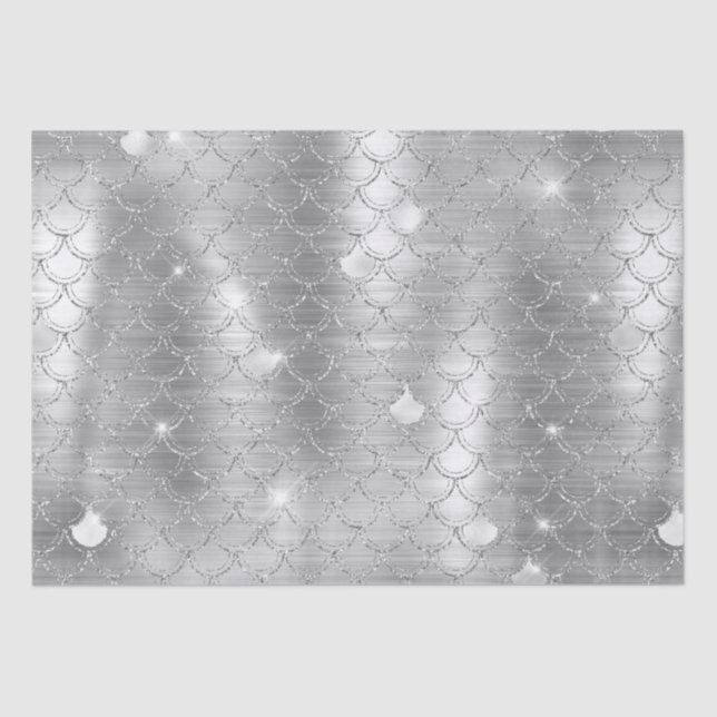 Stylish Silver Glitter Mermaid Fish Scales Pattern Tissue Paper (Front)