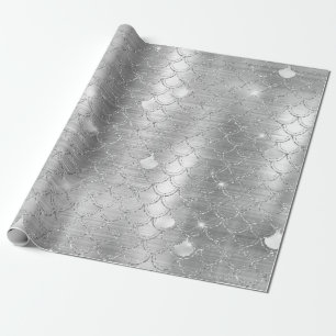 Stylish Silver Glitter Mermaid Fish Scales Pattern Wrapping Paper
