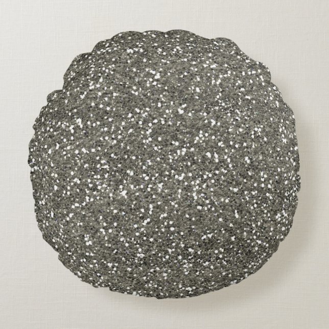 Stylish Silver Glitter Round Cushion (Front)