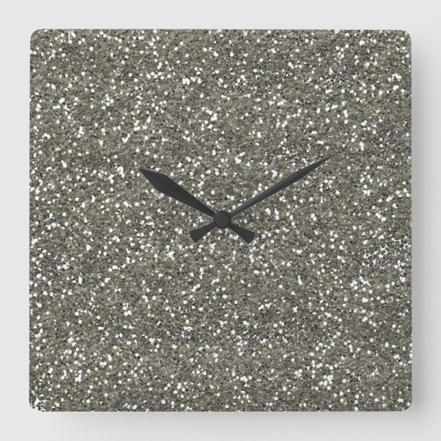 Stylish Silver Glitter Square Wall Clock (Front)