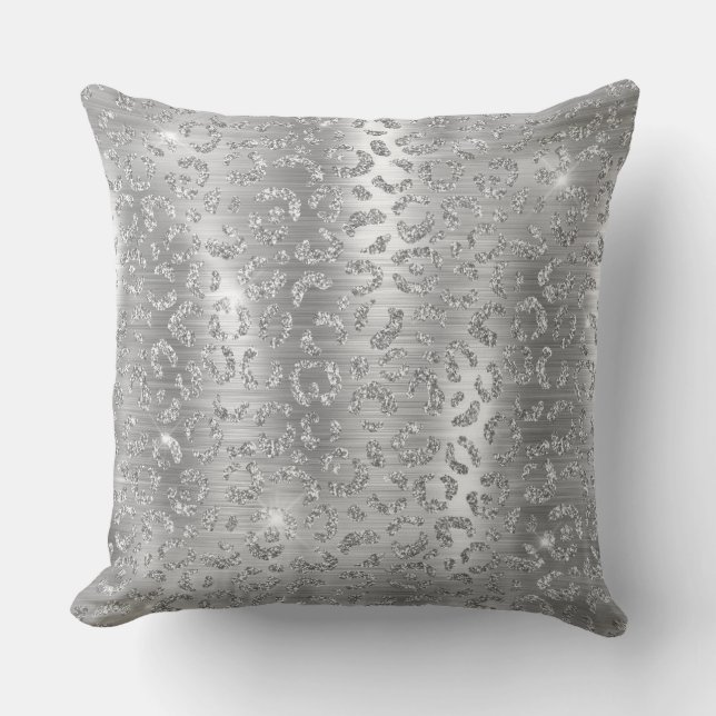 Stylish Silver Glitter Wild Leopard Spots Pattern Cushion (Front)