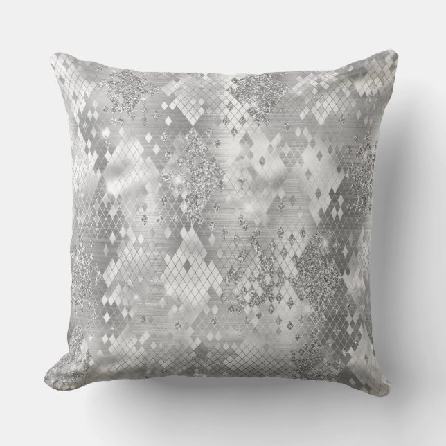 Stylish Silver Glitter Wild Snake Skin Pattern Cushion (Front)