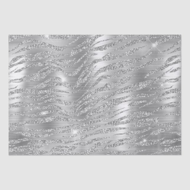 Stylish Silver Glitter Wild Tiger Stripes Pattern Tissue Paper (Front)