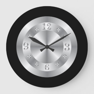 Stylish Silver Gray And Black Large Clock