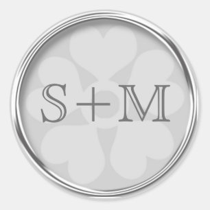 Stylish Silver Grey 2 Monogram Initials Classic Round Sticker