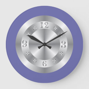 Stylish Silver Grey And Periwinkle Blue Large Clock