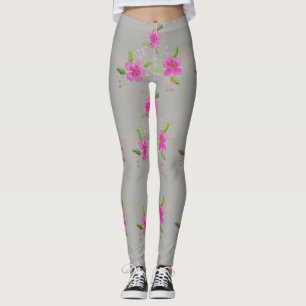 Stylish Silver Grey Leggings With Floral Pattern