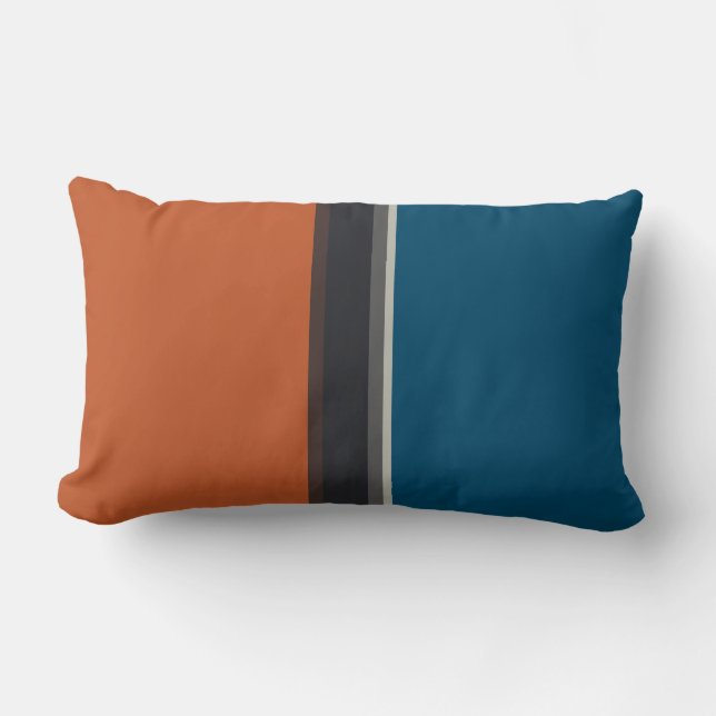 Stylish Silver Grey Navy Orange Red Blue Stripes Lumbar Cushion (Front)