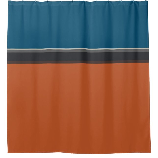 Stylish Silver Grey Navy Orange Red Blue Stripes Shower Curtain (Front)