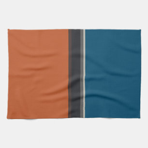 Stylish Silver Grey Navy Orange Red Blue Stripes Tea Towel