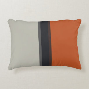 Stylish Silver Grey Navy Orange Red Stripe Pattern Decorative Cushion