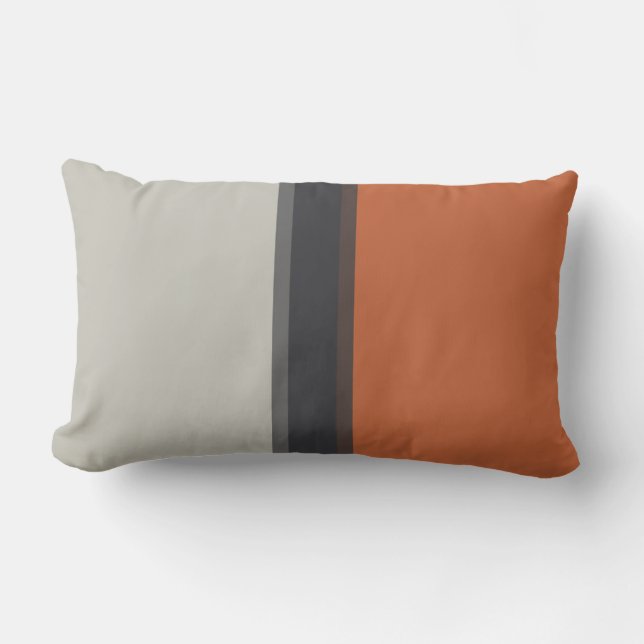 Stylish Silver Grey Navy Orange Red Stripe Pattern Outdoor Cushion (Front)