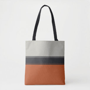 Stylish Silver Grey Navy Orange Red Stripe Pattern Tote Bag