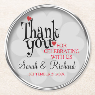 Stylish Silver Grey Wedding Thank You Round Paper Coaster