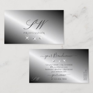 Stylish Silver Metal Sparkling Diamonds Initials Business Card