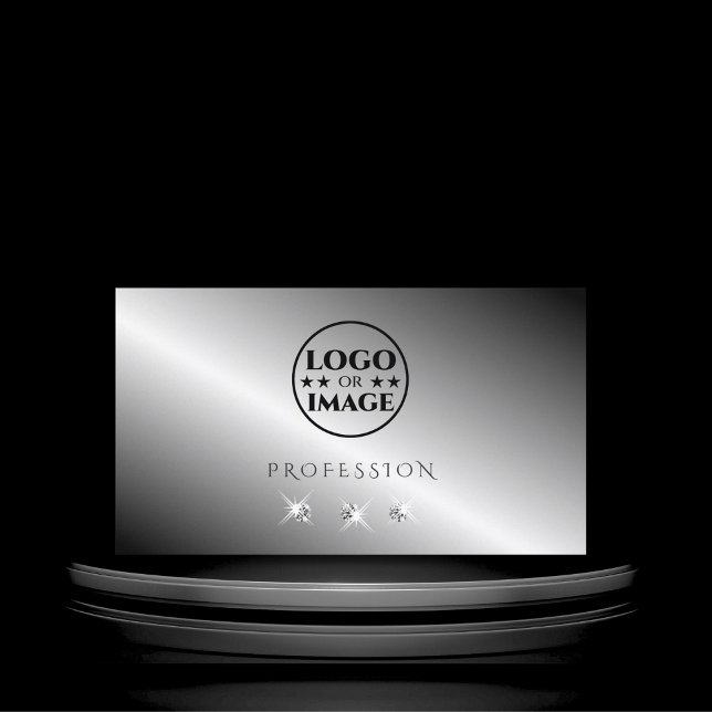 Stylish Silver Metal Sparkling Diamonds with Logo Business Card (Creator Uploaded)