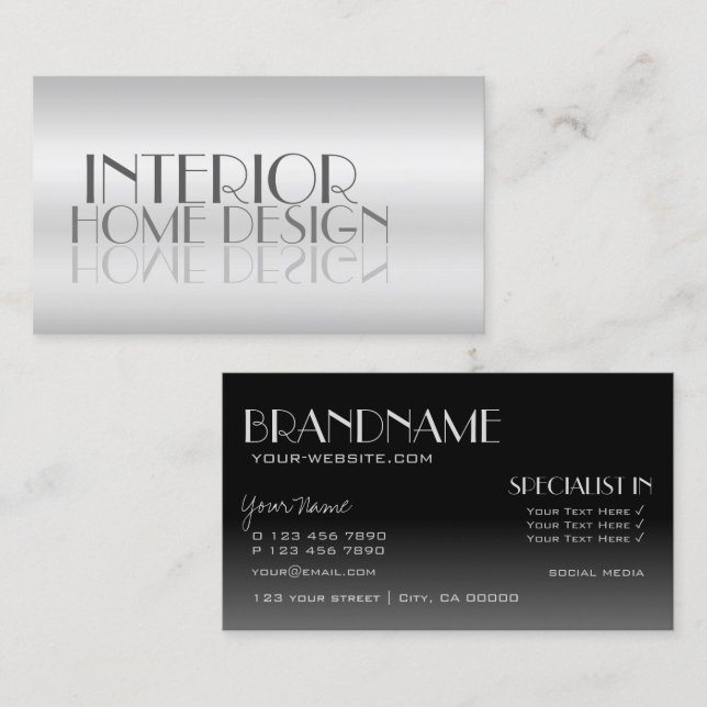 Stylish Silver Mirror Letters Professional Modern Business Card (Front/Back)