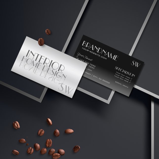 Stylish Silver Mirror Letters with Monogram Modern Business Card (Creator Uploaded)