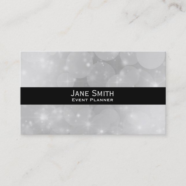 Stylish silver modern trendy Events Planner Business Card (Front)